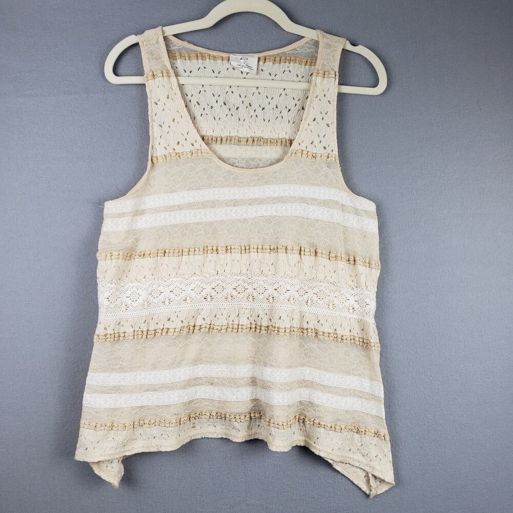 Pins & Needles Size L Asymmetrical Boho Tank Neutral Beige Cream Lace Crocheted